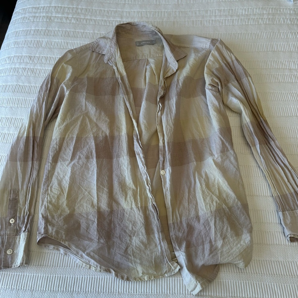 Everlane Beige and Brown Plaid Button-Up Shirt